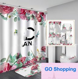 Fashion Designer Print Shower Curtain Home Edition Soft Waterproof Shower Curtain Toilet Cover Mat Bath Supplies