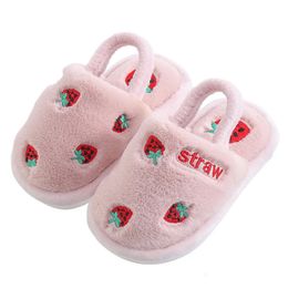 Toddler Shoes Winter Baby Home Slippers Girls Strawberry Warm Cotton Slippers Indoor Antislip Slides Kids Boy Pantufa Infantil 240118