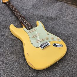 Custom shop heavy relic cream yellow 10s ST electric guitar,aged relic guitarra,custom service is available