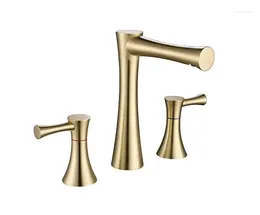 Bathroom Sink Faucets Top Quality Brass 3vHoles 2 Handles Faucet Copper Basin Mixer Tap Design Brushed Gold