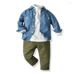 Clothing Sets Autumn Children's Thin Denim Long-Sleeved Coat High-Necked Bottoming Shirt Comfortable Trousers Casual Three-Piece Suit