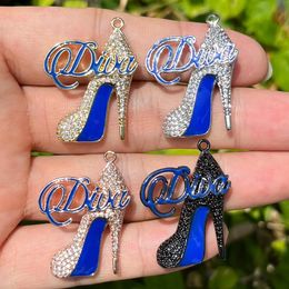 Bracelets 5pcs Cubic Zirconia Pave High Heel Shoes Blue Bottom Charm Diva Pendant for Woman Bracelet Necklace Making Jewellery Accessories