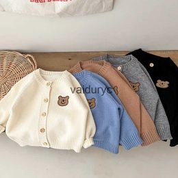 Jackets Autumn New Baby Long Sleeve Knit Jacket Infant Bout Cute Bear Coat Toddler Sweater Kids Girl Cotton Knitted Coat Baby Clothes H240508