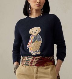 Designer rl polo ralp laurens orso maglione femminile fumetto inverno pullover casual con cappuccio in maglia 2024 Nuove maniche lunghe ricamate camicie a collo ricamato CNAN