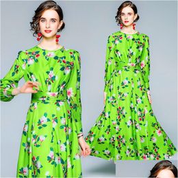 Runway Dresses Womens Printed Long Dress 2021 Autumn Floral Maxi High-End Temperament Lady Party Drop Delivery Apparel Clothing Dhtlk