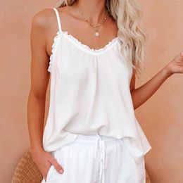 Women's Tanks Tops Sexy Womens Ladies Satin Swing Tank Lace Vest Clubwear Fashion Blouse