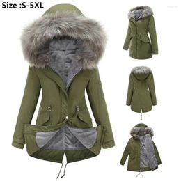 Women's Trench Coats 2024 Warm Parka Coat Autumn Winter Fluffy Fur Collar Cotton Padded Hooded Jacket Female Casual Fleece Overcoat 5XL