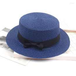 Wide Brim Hats 1PC Breathable Flat Top Summer Straw Sunshade Hat Ribbon Bow Decor Sun Protection Lightweight Comfortable Fashion Chic