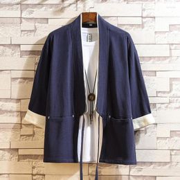 Ethnic Clothing 2024 Summer Men Cardigan Japanese Kimono Samurai Costume Jacket Mens Shirt Yukata Haori Casual Coat