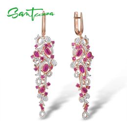 Earrings SANTUZZA Silver Earrings For Women Pure 925 Sterling Silver Red and White Grape Drop Earrings Elegant Sparkling Fine Jewellery