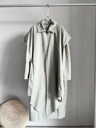Women's Trench Coats Tot Fall 2024 Wet Sand Colour Design Sense Midi Loose Silhouette Detachable Belt Coat Jacket Women