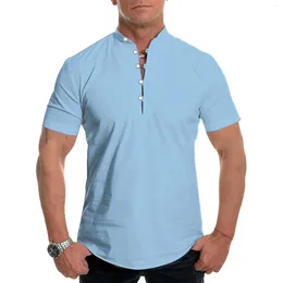 Men's Casual Shirts T Men Pack Thin Cotton For Bulk Plain Summer Solid Stand Collar Short Sleeve Loose Shirt