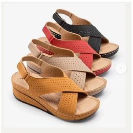 Sandals Women Summer 2024 Hollow Wedges Female Casual Plus Size 43 Shoes Of Socofy Retro Sandalis Woman Zapatos