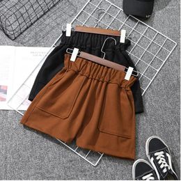 Women's Shorts 2024 Autumn Winter Woolen Korean Fashion Elastic High Waist Thick Warm Wide Leg Short Feminino Casual Bottom