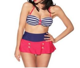 Summer Women Retro Pinup Rockabilly Vintage Stripe High Waist Bikini Swimwear Swimsuits Push Up Bathing Suit SXL 9137553