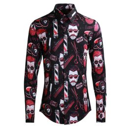 New arrival high quality Fashion Men Style Hairdresser Printed Trendy Casual long sleeve Shirts plus size ML XL 2XL 3XL 4XL