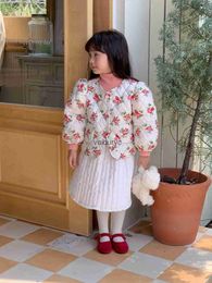 Giacche 2023 inverno Nuovo Fashion Print Flower Girls Cleeve Long Warm Coat Ldren Cotton Impied Giacca spessa bambini vestiti caldi H240508