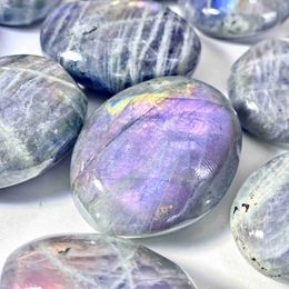 Arts and Crafts 1PC High Quality Purple Flash Labradorite Palm Natural Crystal PalmGemstone JewelryGlitter Healing crystal Birthday gift. YQ240119