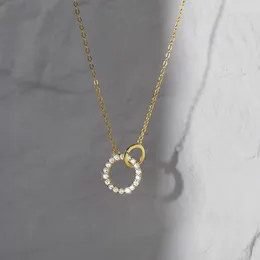 Pendants INZAReal 925 Sterling Silver Zircon Round Choker 14K Gold Necklace For Fashion Women Minimalist Fine Jewellery Accessories