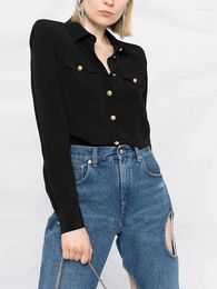 Women's Blouses HIGH STREET Fashion Designer Women Oversized 5XL Blouse Shirt Long Sleeve Lion Buttons Pockets Satin Female Top