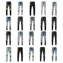 Mens Designer Purple Jeans Slim Fit Motorcycle Denim Rinsing Make Old Hip Hop Womens Street Fashion Mans Men Pants High-end Quality Jeans