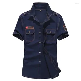 Men's Casual Shirts Plus Size Short Sleeve Summer Men High Quality Cotton Armband Military Mens Male Multi-pocket Chemise Homme M-6XL