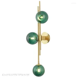 Wall Lamp 3 Heads Bule Glass Ball Postmodern For Bathroom Living Room Bedside Sconce Light Fixtures House Decoration Lighting