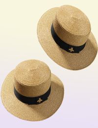 Fashion Woven Wide brimmed Gold Metal Bee Fashion Wide Straw Cap Parent child Flat top Visor Women Straw Hat Stingy Brim Hats high5070965