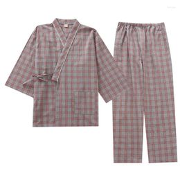 Ethnic Clothing Japanese Men's Kimono Pajamas Spring And Autumn Pure Cotton Wash Pants Plus Size Lace-up Home Suit Set Sweat Thin