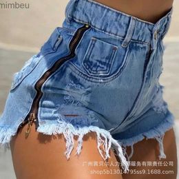 Women's Shorts Side Zipper R Hem Denim Shorts Women Shorts Jeans High Waist Short Pants Y2k Pockets E-girl Beach Slim Fit Summer New 2023L240119