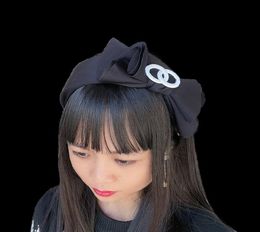 Women Brand Designer Black White Letters Print Bowknot Headband Vintage Simple Wide Edge Cross Knotted Hair Hoop Luxury Small Swee9756525