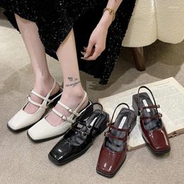 Sandals Female Summer Retro Square Head High Heels Solid Colour Lightweight Thick Sole Single Shoes Sapato Feminino