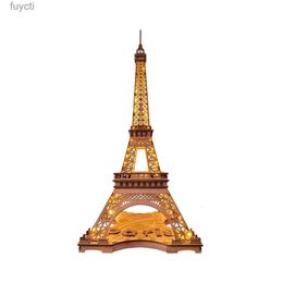 Arts and Crafts Robotime Rolife Night of the Eiffel Tower 3D Wooden Puzzle for Teens Adult Miniature Views of Famous Buildings Toys Decoration YQ240119