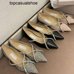 JC Jimmynessity Choo Office Brand Flat Shoes Heel Shoes Designer Diamond Silk Loafers Womens Party Dress Rhinestone Sexy and Versatile Banquet Multicolour Shoes in