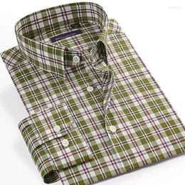 Men's Casual Shirts England Style Plaid Chequered Fashion Shirt Pocketless Design Cotton Long Sleeve Standard-fit Gingham