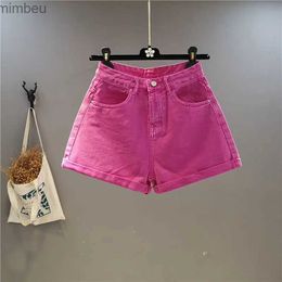 Women's Shorts Summer Rose Pink Denim Shorts Women's New Candy Colour Wide-leg Curled Thin Jeans Hot Pants Fashion Ladies Sexy Yellow BottomsL240119