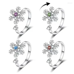 Cluster Rings Selling Zircon Snowflake Rotating Ring Female High-end Stress Relieving Christmas Gift Fashion Shiny Girl Jewellery