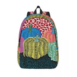 Bags Three Polkadot Pumpkin Art Canvas Backpack for Men Women Waterproof College School Yayoi Kusama Bag Print Bookbag