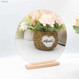 2PCS Mirrors Acrylic Vanity Mirror Irregular Round Moon Shape Mirror with Wooden Base Stand