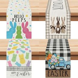 180*33cm Linen Table Flag New Easter Bunny Decoration Creative Printed Table Decoration Cloth Kitchen Entrance Table Cloth