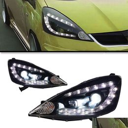 Car Light Assembly For Honda Fit Headlights Jazz 2008-2010 Styling Led Daytime Lights Dual Projector Drl Accesorios Modified Drop Deli Dhdhb