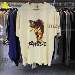 Tiger Printing Pattern Rhude Short Sleeve Men Women High Quality Fashion Streetwear Top Tees Casual O-neck T-shirts D2mu 4QGV