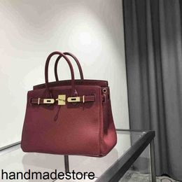 Platinum Handbag Designer Bag Custom High Quality Wine Red Top Layer Cowhide Women's Large Capacity Leather Bride's