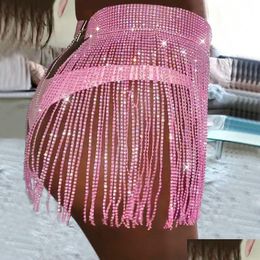 Skirts Itfab Summer Beach Bikini Mini Skirt Glitter Clothing Long Tassel Crystal Diamonds Adjustable Y 230112 Drop Delivery Dhxry