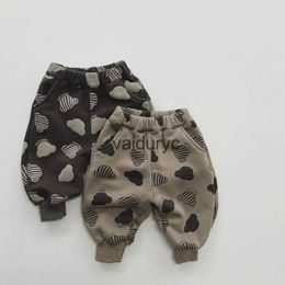 Trousers Fashion Print ldren Fleece Trousers Baby Girls Plus Velvet Thick Harem Pants Kids Boys Causal Pants Vintage Toddler Clothes H240508