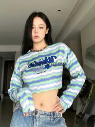 Women's Sweaters Colorful Stripes Slim Short Section Hot Girl Knitted Tops 2022 Autumn Winter New Trendy Temperament y2k High Waist Short Sweaterephemeralew