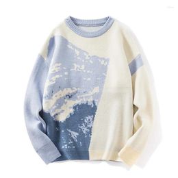 Men's Sweaters Abstract Printed Crew Neck Thick Sweater 2024 Autumn Winter Loose Contrast Colour Long Sleeve Trendy Pullover Knitted Tops