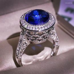 Cluster Rings HOYON 925 Sterling Silver Color Natural Sapphire Ring For Women Wedding Jewelry Blue Gemstone Birthday Gift