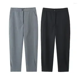 Women's Pants Grey High Waist For Women Office Straight Leg Woman Autumn Pencil Trousers Streetwear Basic