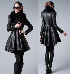 2017 Autumn And Winter Women039S MediumLong PU Clothing Scrub Water Washed Leather Coat Large Fur Collar Slim Leather Outerwea9318787